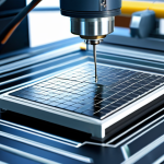 A highly detailed, professional macro photograph of a state-of-the-art semiconductor chip wafer, showcasing intricate nanometer-scale circuitry patterns and microscopic transistors. The wafer is bathed in a soft, futuristic light, reflecting advanced lithography processes. In the background, out of focus, subtle elements suggest a cleanroom environment with robotic precision tools or AI-driven optical inspection systems. The image emphasizes innovation and technological advancement. safe for work, appropriate content, fully clothed, professional, perfect anatomy, correct proportions, well-formed hands, proper finger count, natural body proportions.