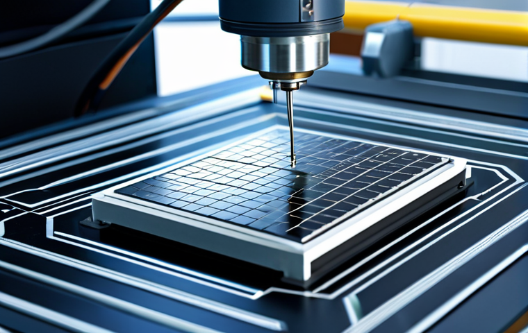 A highly detailed, professional macro photograph of a state-of-the-art semiconductor chip wafer, showcasing intricate nanometer-scale circuitry patterns and microscopic transistors. The wafer is bathed in a soft, futuristic light, reflecting advanced lithography processes. In the background, out of focus, subtle elements suggest a cleanroom environment with robotic precision tools or AI-driven optical inspection systems. The image emphasizes innovation and technological advancement. safe for work, appropriate content, fully clothed, professional, perfect anatomy, correct proportions, well-formed hands, proper finger count, natural body proportions.
