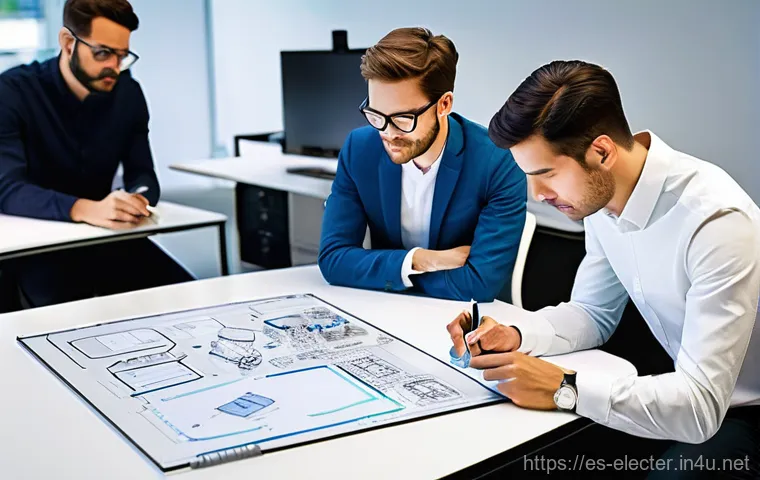 스마트 디바이스 설계 과정 - **Prompt 1: The Spark of Innovation in a Design Studio**
    "A diverse group of fully clothed indus...