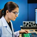 고주파 설계 엔지니어의 역할 - **Prompt 1: RF Engineer in a State-of-the-Art Lab**
    "A highly focused female RF engineer, in her...