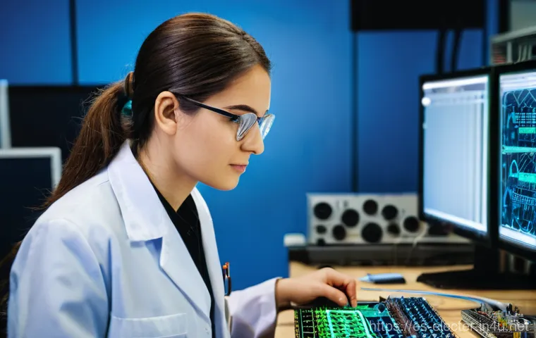 고주파 설계 엔지니어의 역할 - **Prompt 1: RF Engineer in a State-of-the-Art Lab**
"A highly focused female RF engineer, in her...
