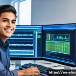 전자공학 이직 준비 전략 - A modern electronics engineering workspace focused on embedded systems development, featuring a youn...